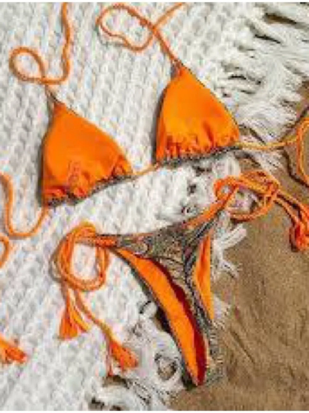 SHEIN Orange-Paisley Triangle String Bikini